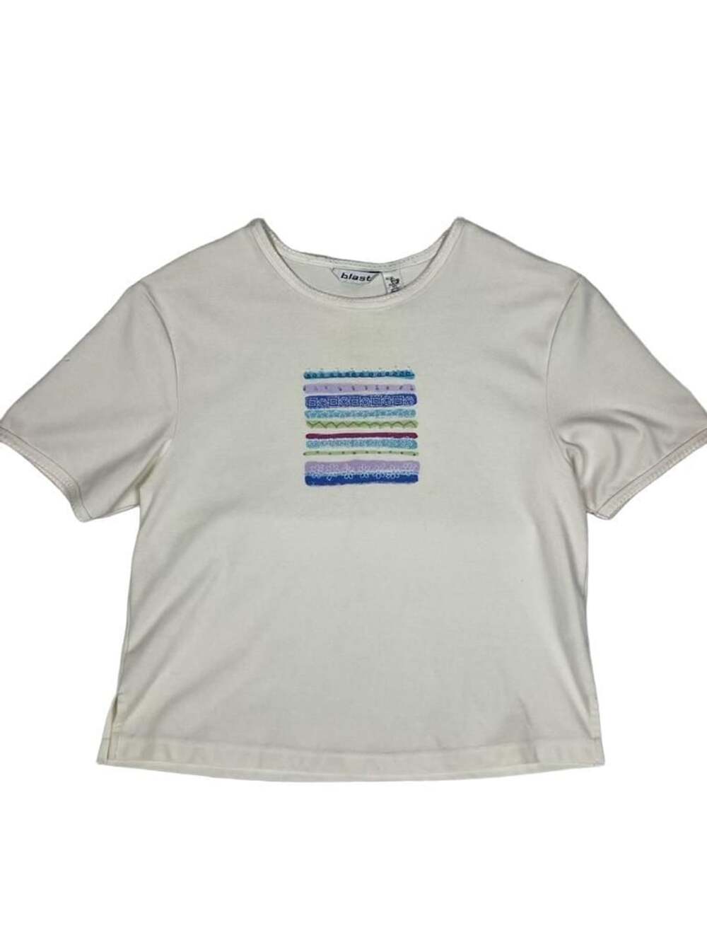 Blast T-Shirt Size XL White Beaded Floral Stripe Top